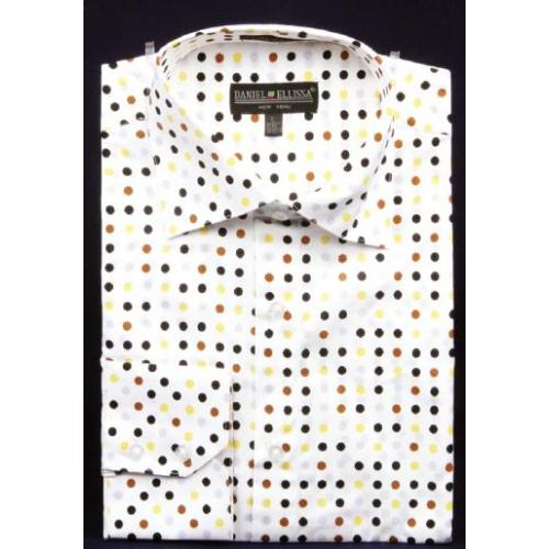 Daniel Ellissa White / Brown Dotted Fancy 100% Cotton Shirt With Button Cuff FC7007